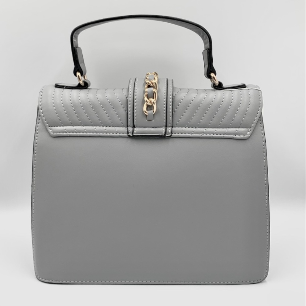 Cashmere Grey gold-tone chain top handle quilted satchel crossbody shoulder bag - Picture 9 of 15